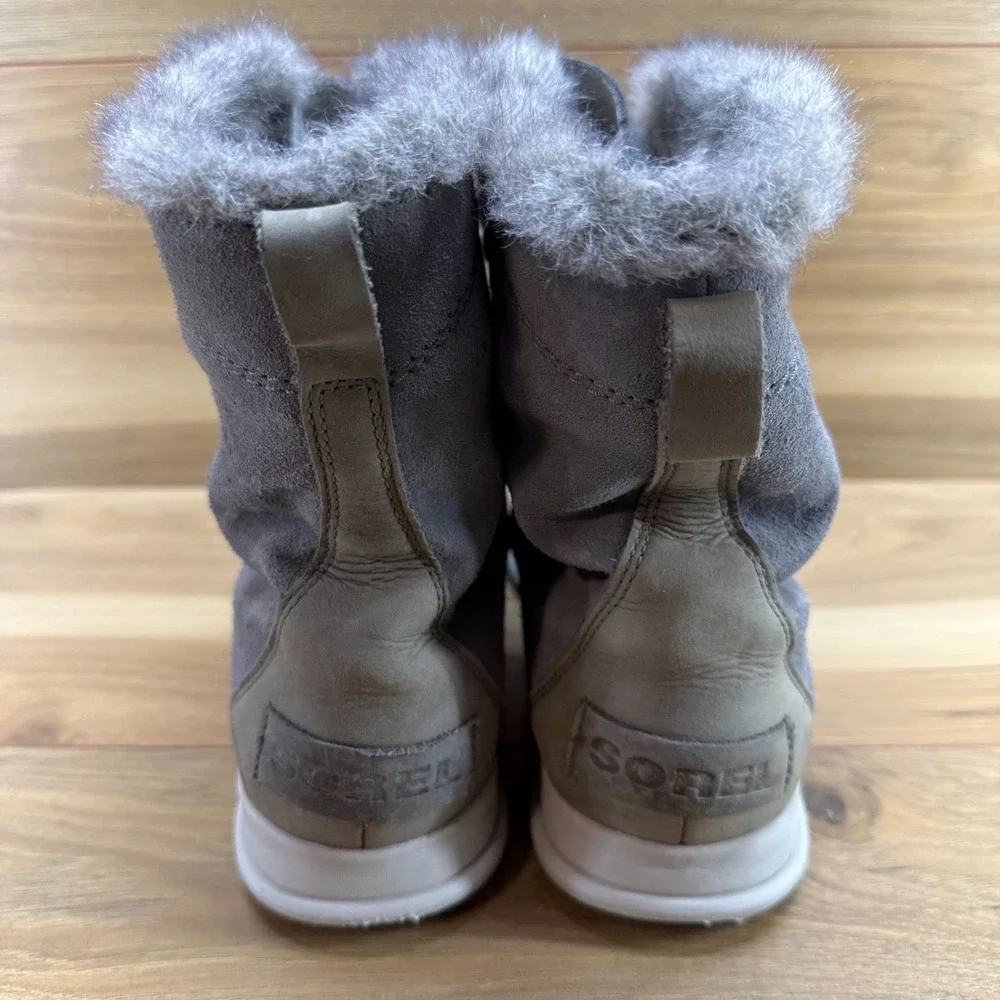 SOREL Explorer Joan Boots Womens‎ 10 Gray Suede Waterproof Faux Fur
